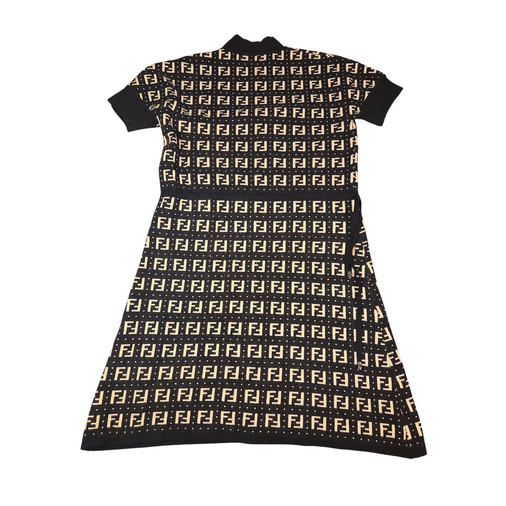 Fendi Monogram FF Zucca Print Knit Dress Womens Jacquard Bodycon Midi Luxury